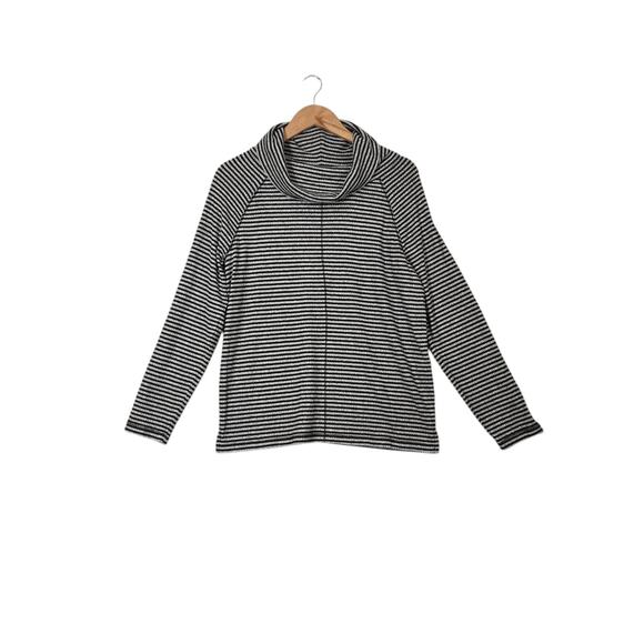 Weekends by Chico's Trailwinds Stripe Cowl Top sz 1 (M) Black Gray Long Sleeve - Picture 1 of 15